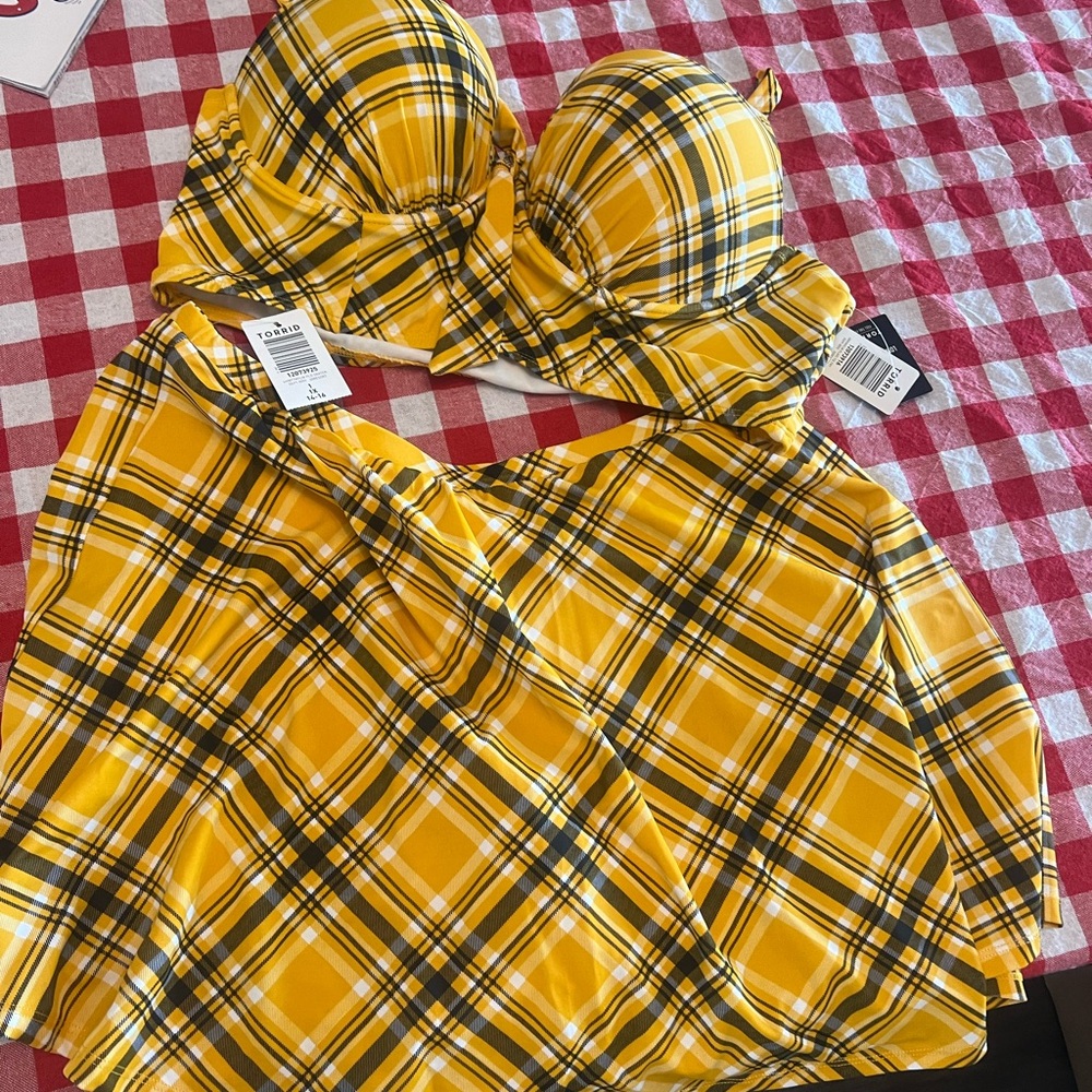 NWT yellow plaid torrid skirt two piece swimsuit